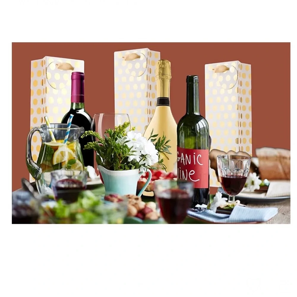 Gold Polka Dot Party Wine Bottle Gift Bags Set of 12 (A235)
